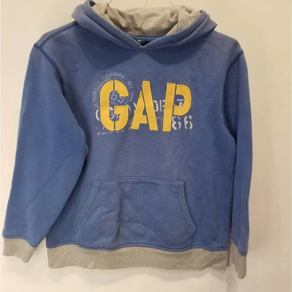 Vintage 90's GAP Boys Blue Hooded Pullover Sweatshirt L‎